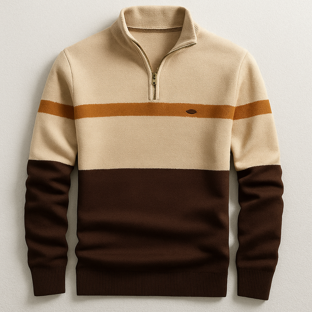 Herren-Strickpullover mit Viertelreißverschluss und Colorblock-Design