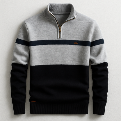 Herren-Strickpullover mit Viertelreißverschluss und Colorblock-Design