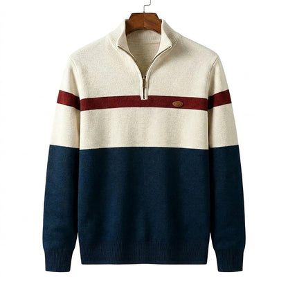 Herren-Strickpullover mit Viertelreißverschluss und Colorblock-Design