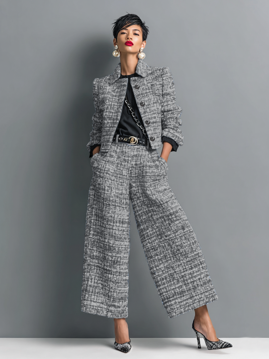 Hosenanzug Damen mit Tailliertem Blazer und Gerader Hose