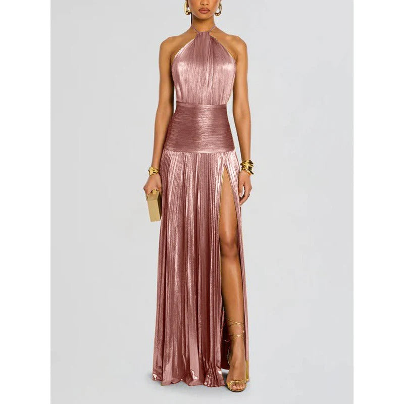 Halter Neck Maxi Dress with High Leg Split