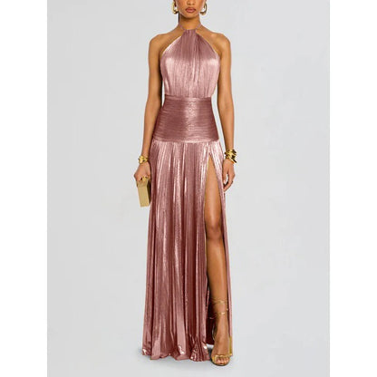 Halter Neck Maxi Dress with High Leg Split