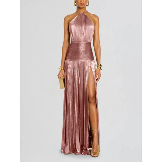 Halter Neck Maxi Dress with High Leg Split