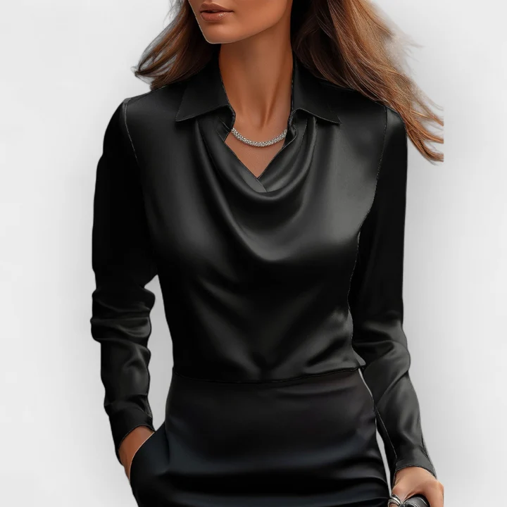Women's Satin-Style Blouse with Draped Collar