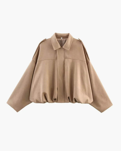 Faux Suede Collared Bomber Jacket for Women