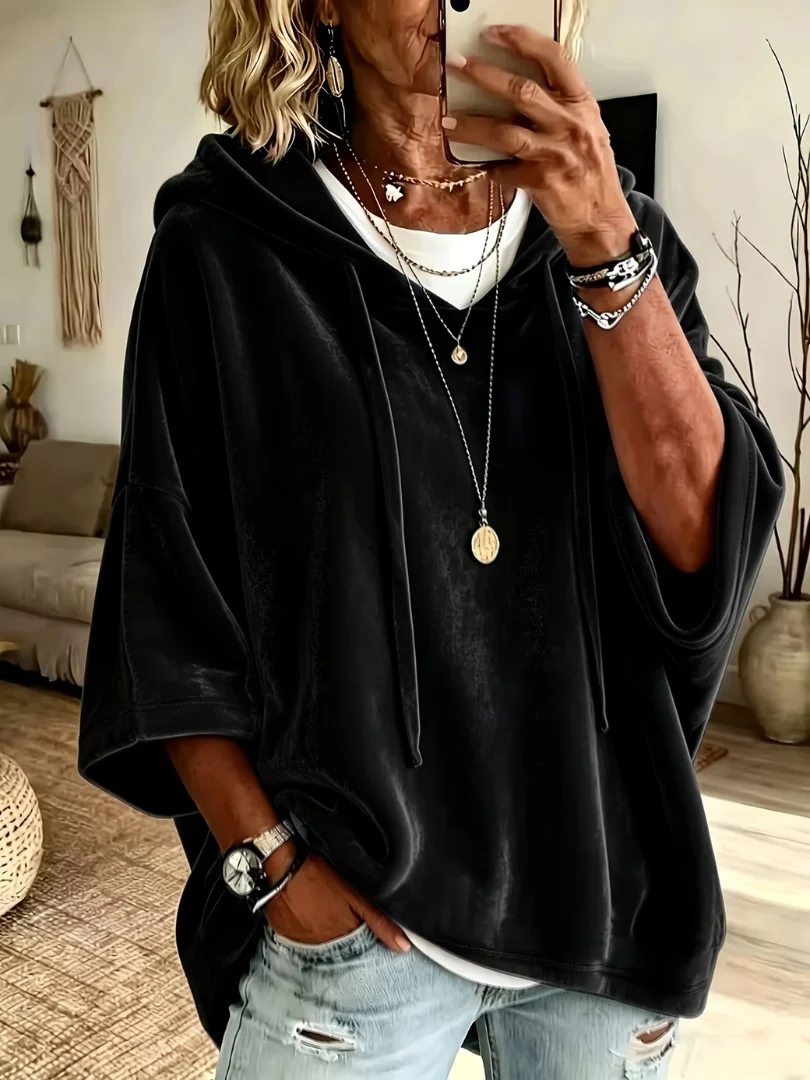 Women's Oversized Velvet-Inspired Hoodie