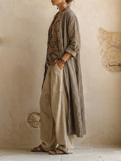 Women's Three-Piece Cotton Linen Set