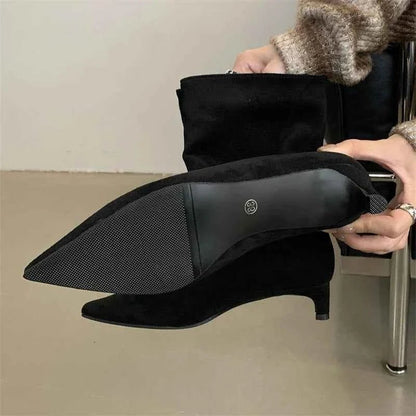 Elegant Ankle Boots with Block Heel and Inside Zipper