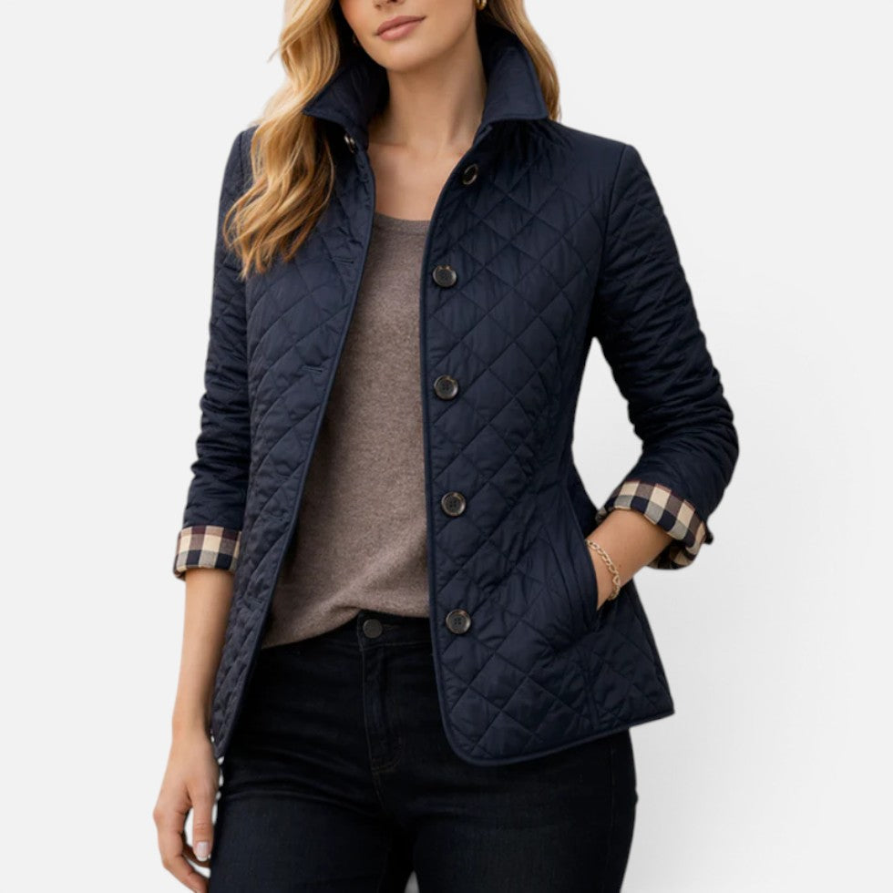 Quilted Jacket Womens Button Front Stand Collar Lightly Padded