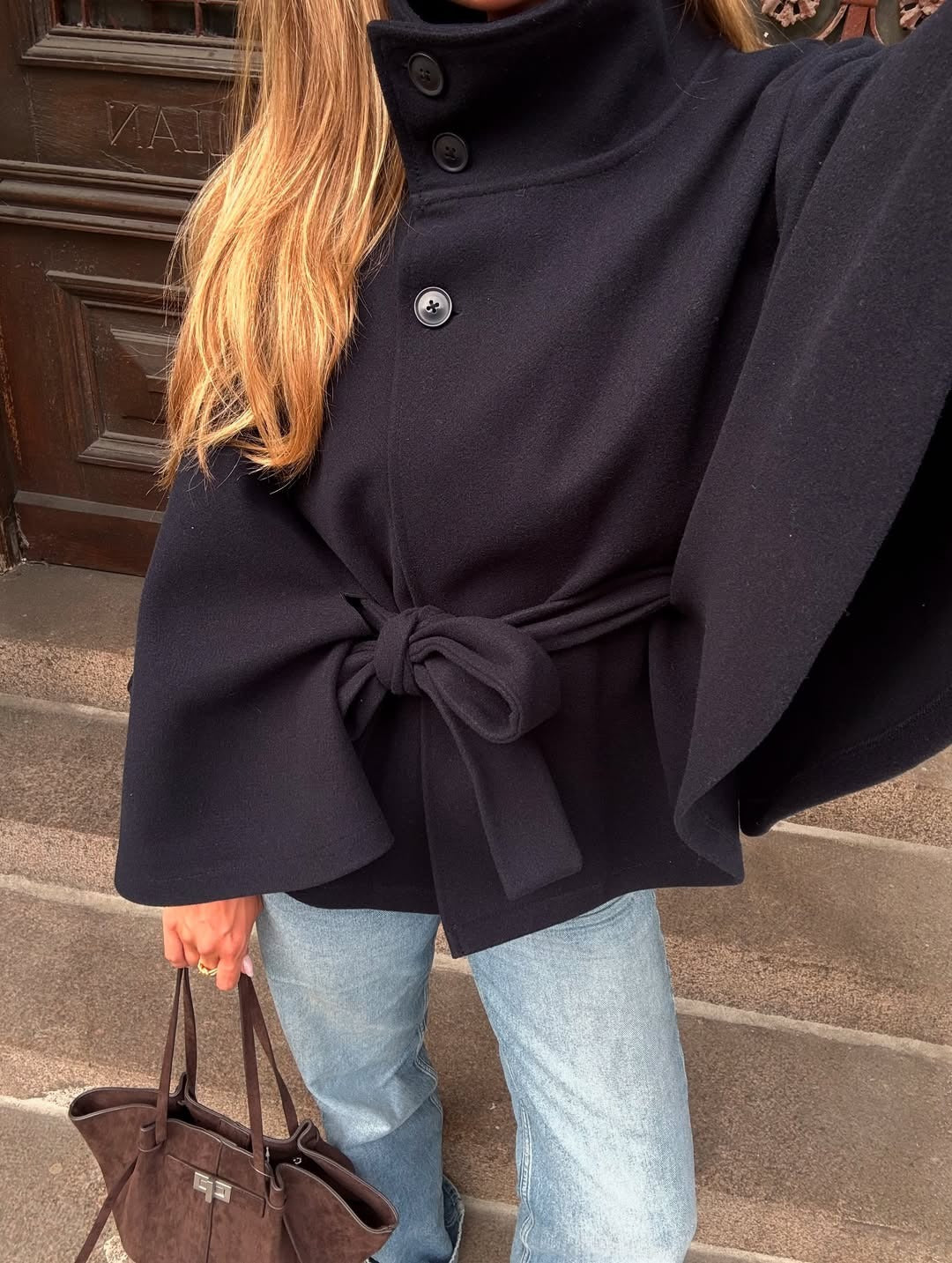 Wool Blend Cape Coat for Women