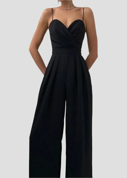 Wrap Top Wide Leg Jumpsuit with Sweetheart Neckline