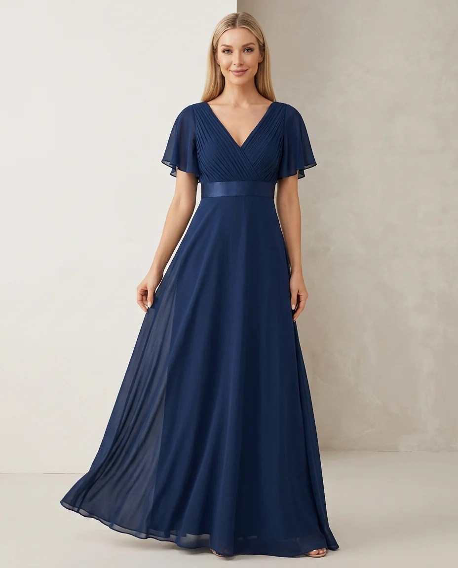 Empire Waist Chiffon Maxi Bridesmaid Dress