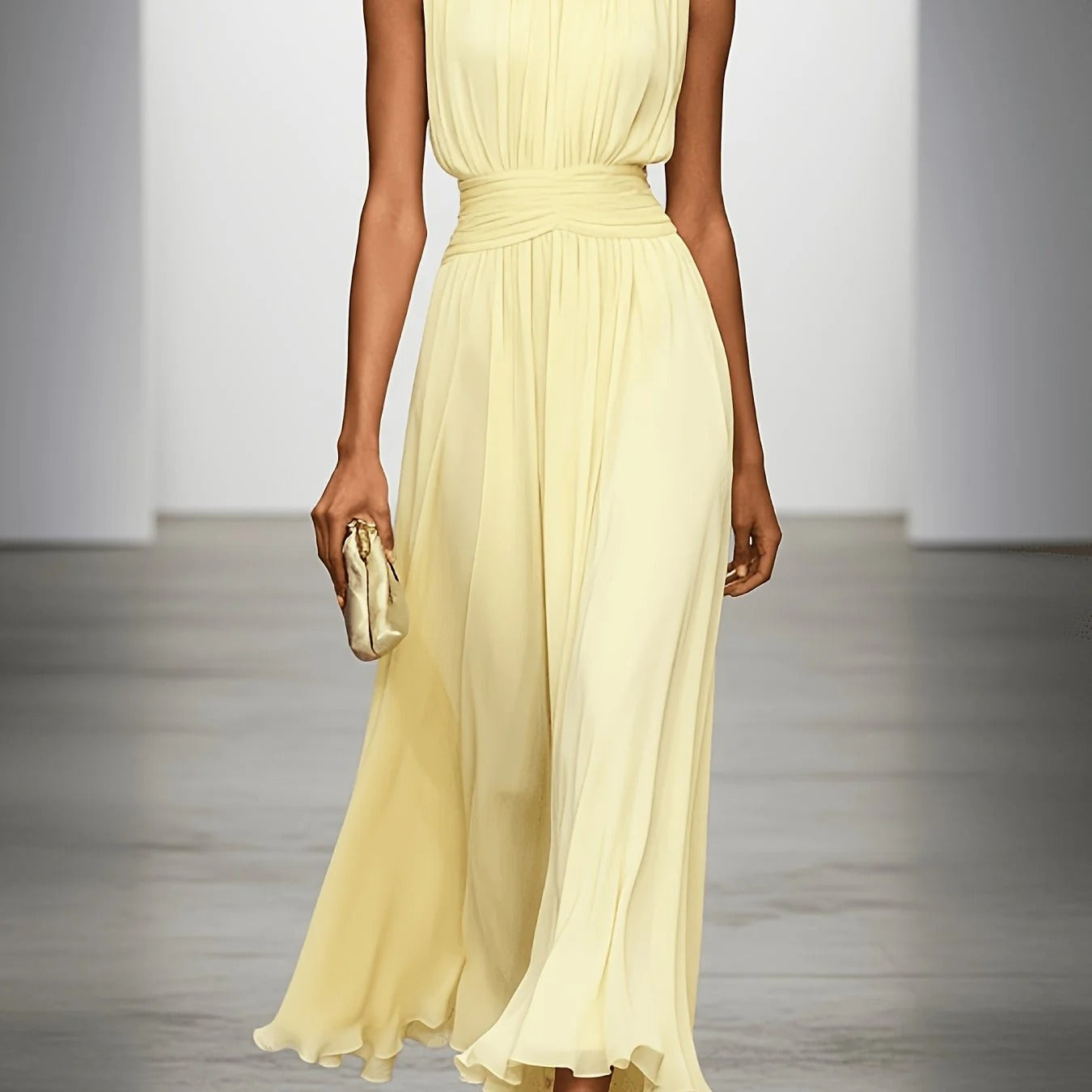 Sleeveless Viscose Maxi Dress with Defined Waist