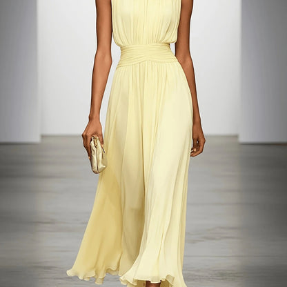 Sleeveless Viscose Maxi Dress with Defined Waist