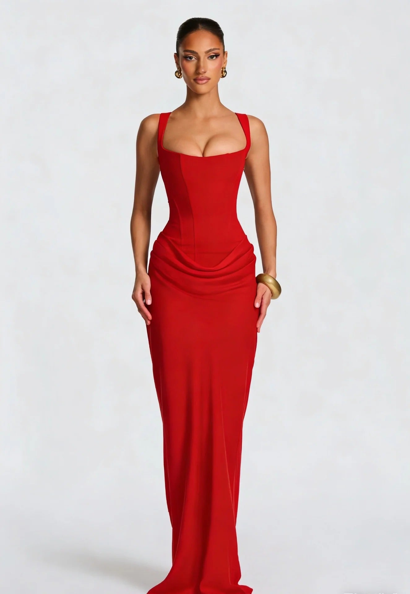 Sleeveless Corset Maxi Dress with Draped Skirt