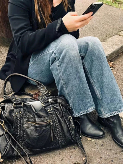 Black Faux Leather Shoulder Bag