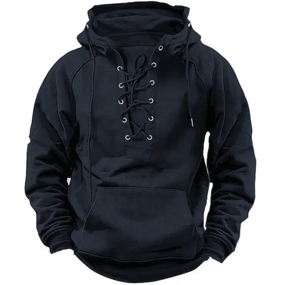 Durable Hoodie with Lace-Up Vintage Style