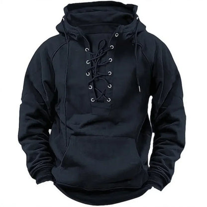 Durable Hoodie with Lace-Up Vintage Style
