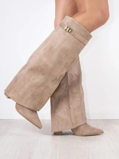 Women's Suede & Leather Boots with Golden Accents
