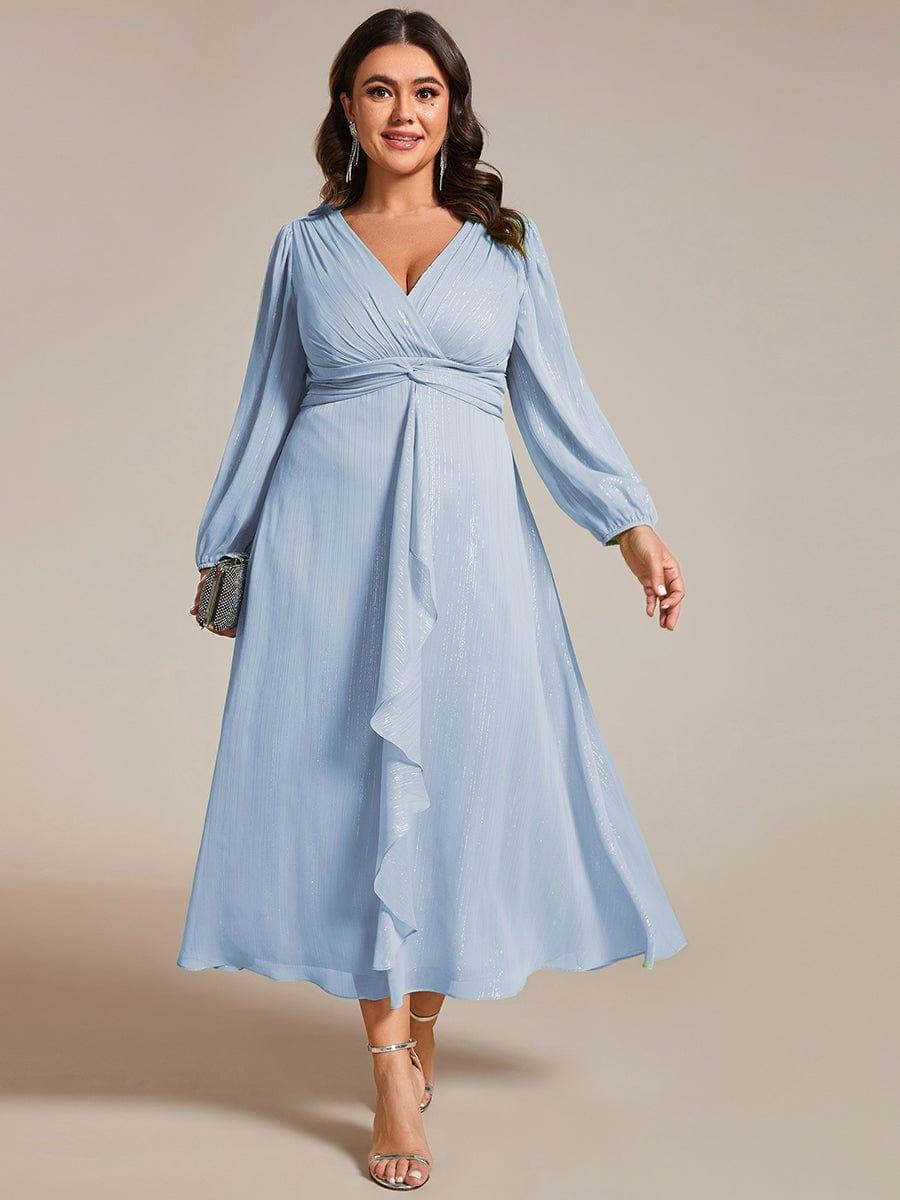 Sheer Sleeve Twist Knot Shimmering Evening Dress