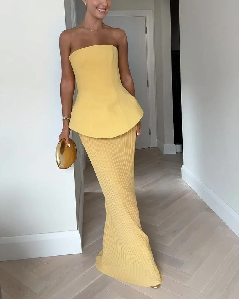 Marcelina Strapless Peplum Maxi Dress