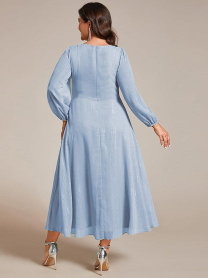 Sheer Sleeve Twist Knot Shimmering Evening Dress
