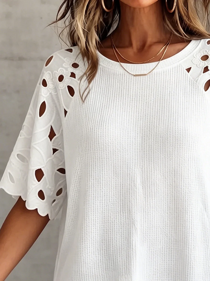 Women's Linen Blouse with Openwork Detail
