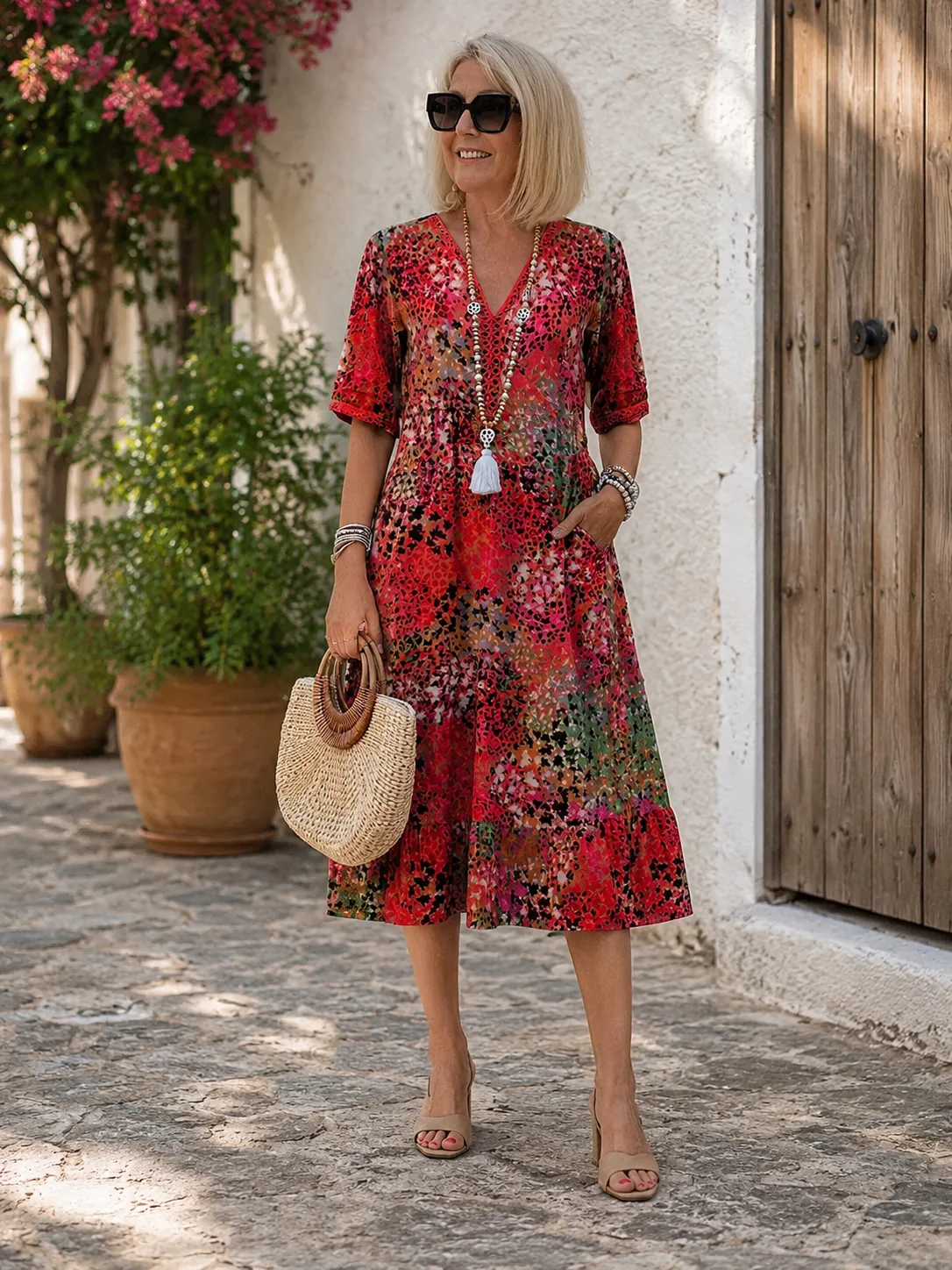 Women's Timeless Patterned Midi Dress