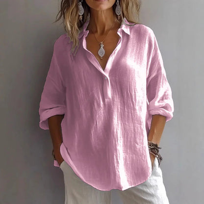 Women's Casual Linen Shirt with Wide Sleeves