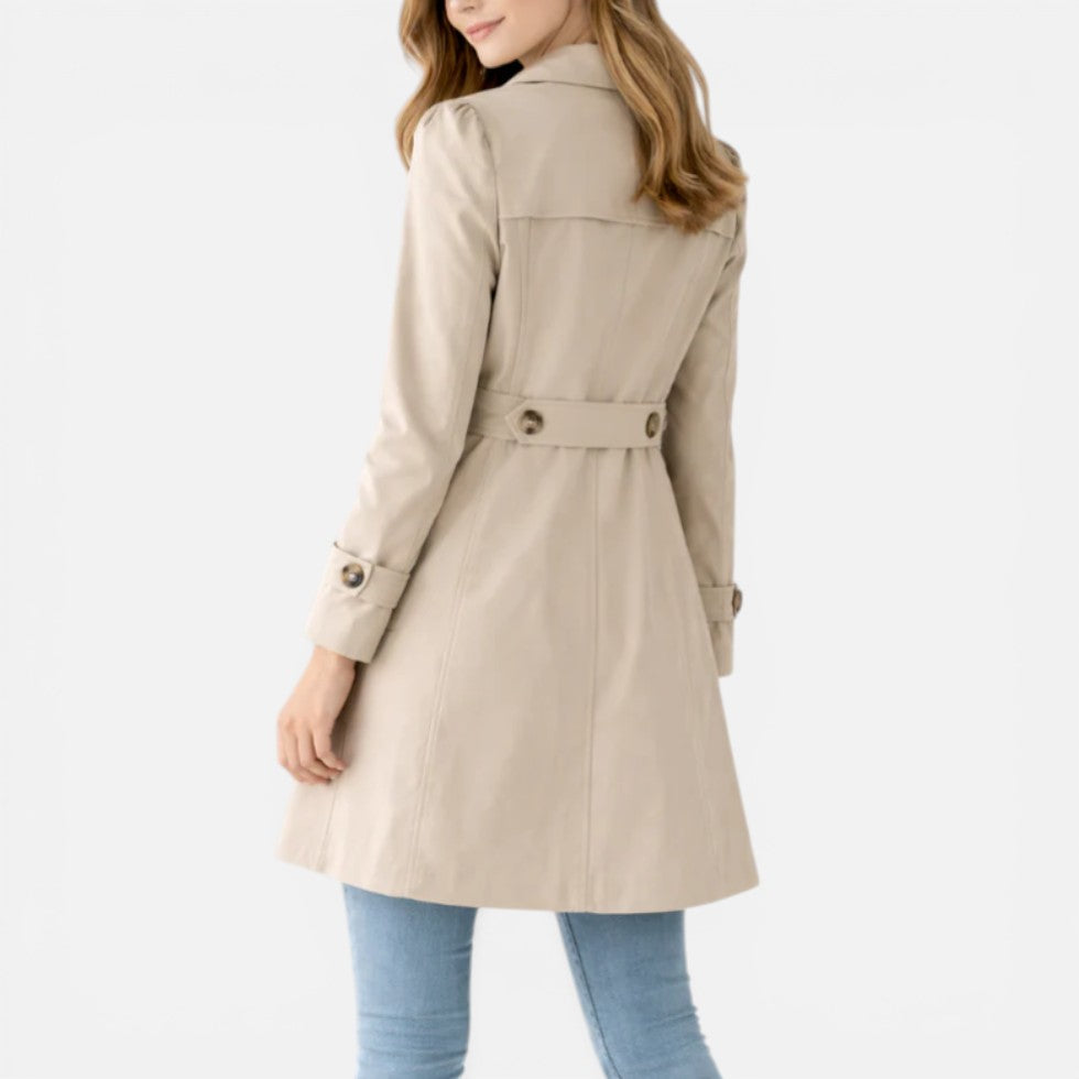 Trench Coat Womens Knee Length Button Up Lapel Collar Lightweight