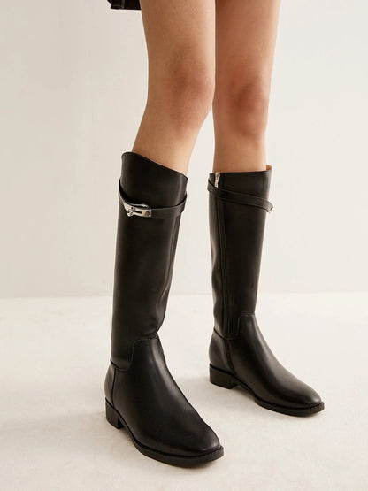 Knee-High Boots with Strap Detail and Block Heel