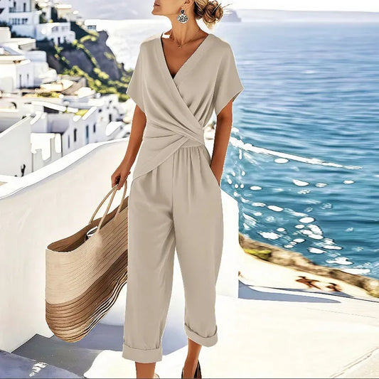 Women's Wrap V-Neck Two-Piece Set