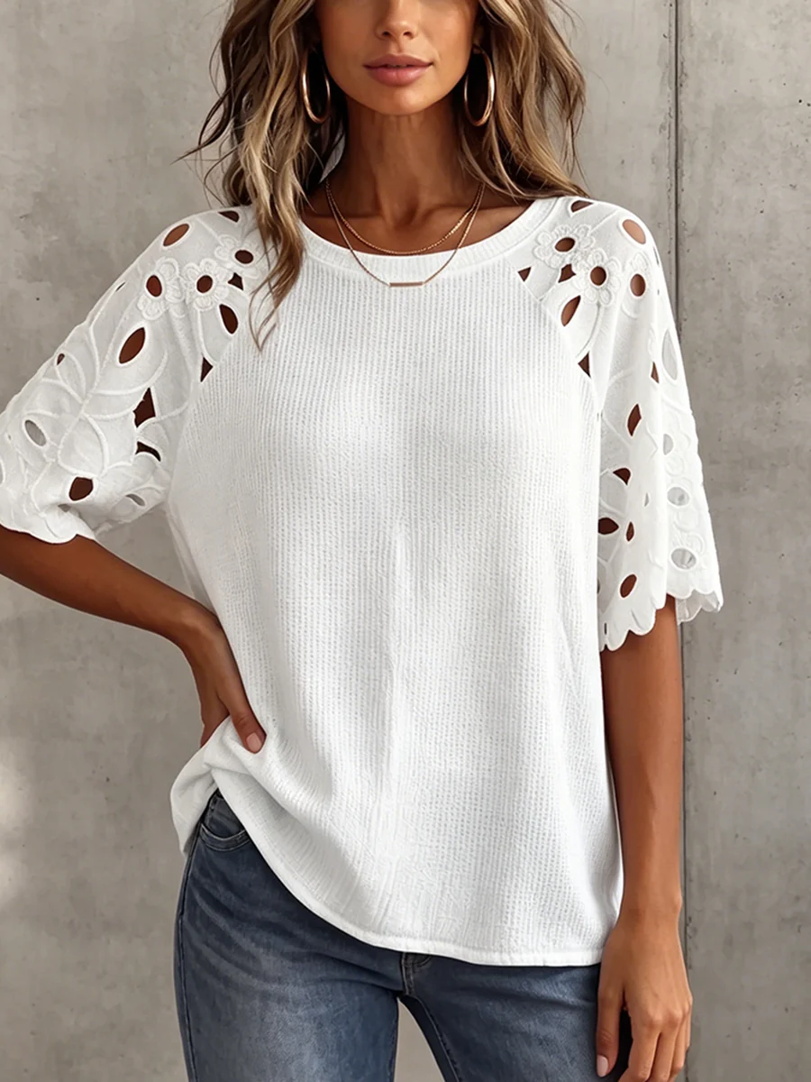 Women's Linen Blouse with Openwork Detail
