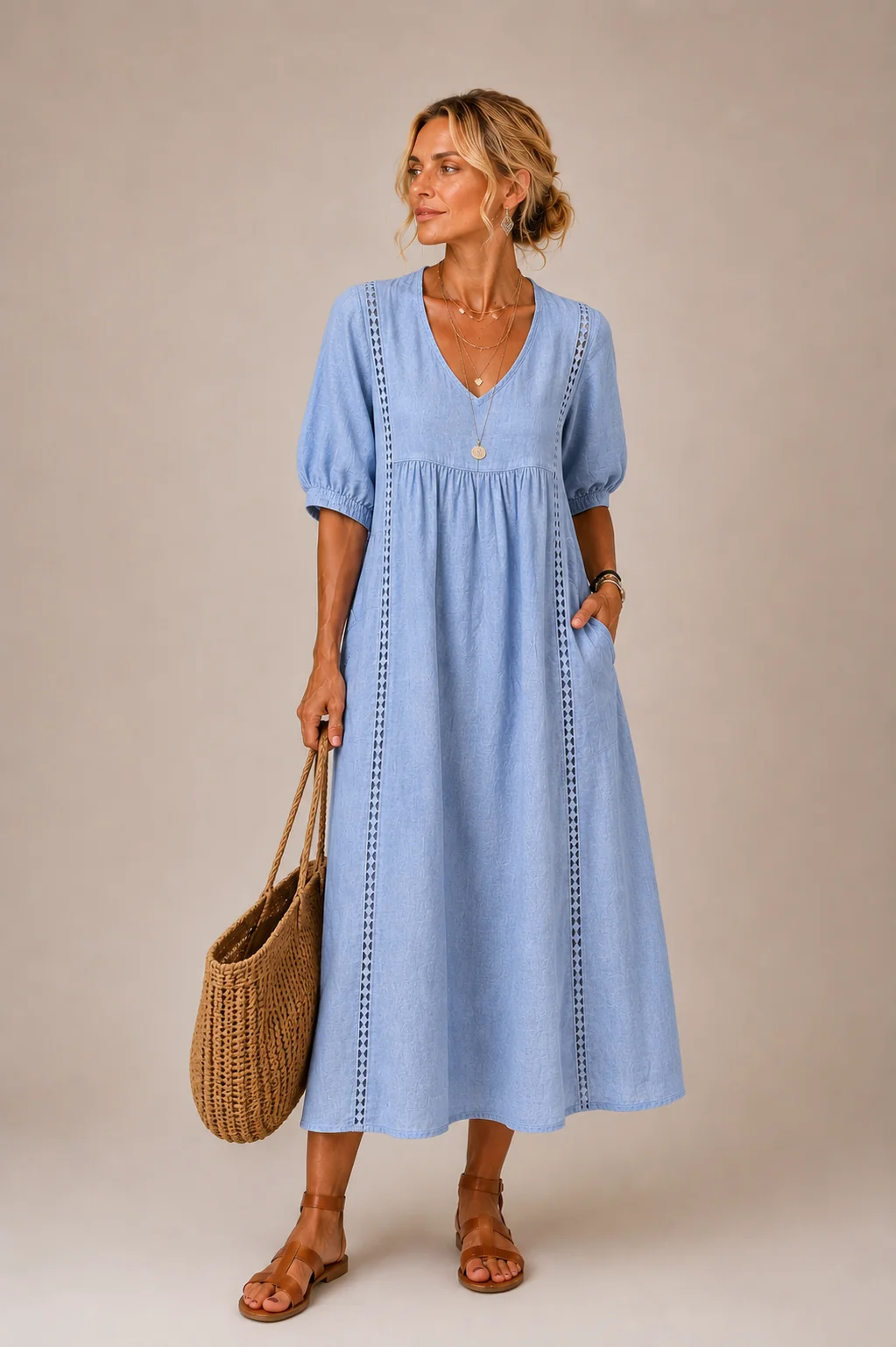 Women's Linen and Lace Dress