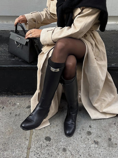 Knee-High Boots with Strap Detail and Block Heel