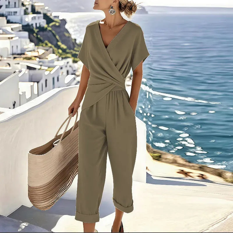 Women's Wrap V-Neck Two-Piece Set