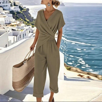 Women's Wrap V-Neck Two-Piece Set
