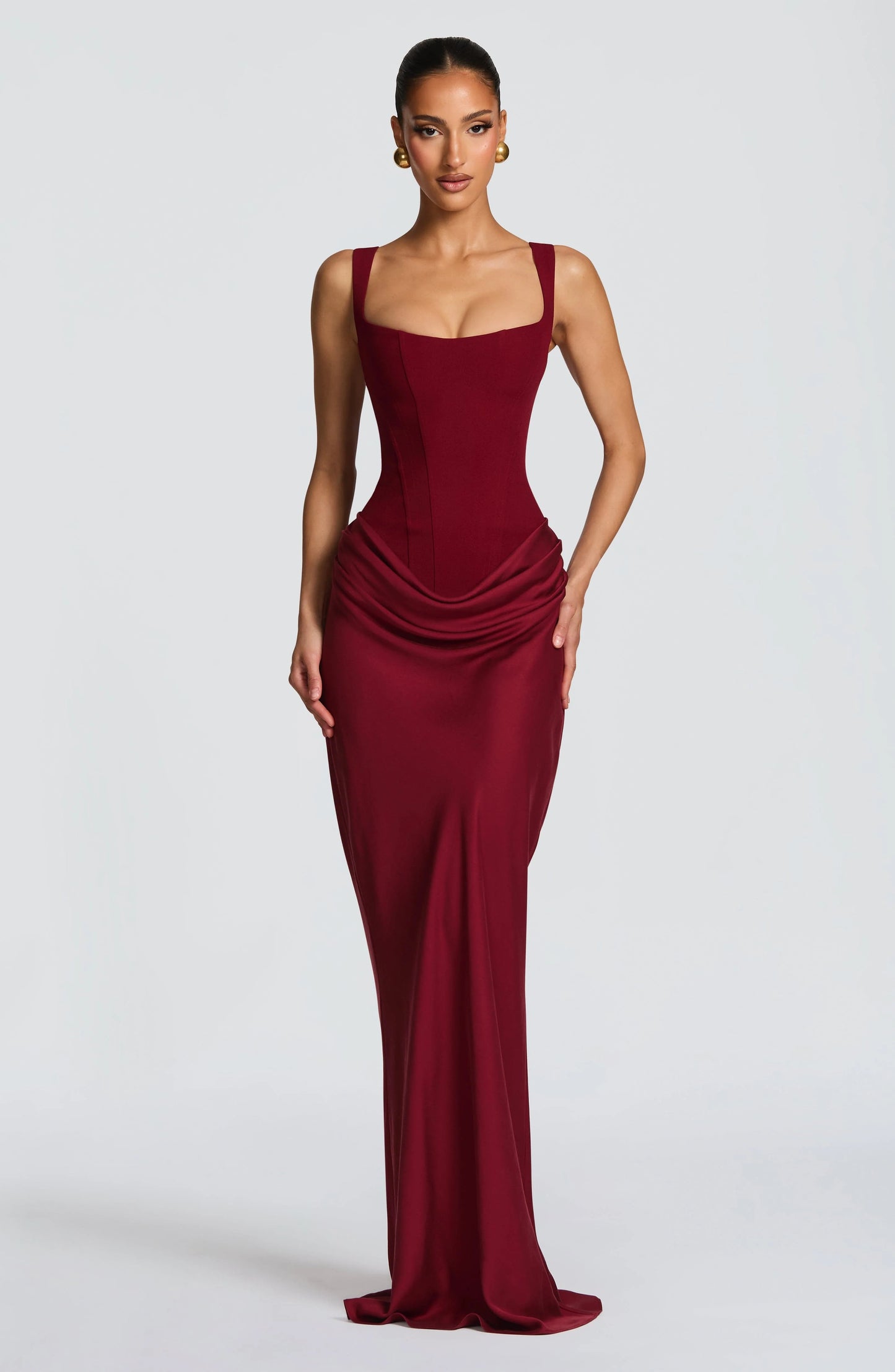 Sleeveless Corset Maxi Dress with Draped Skirt