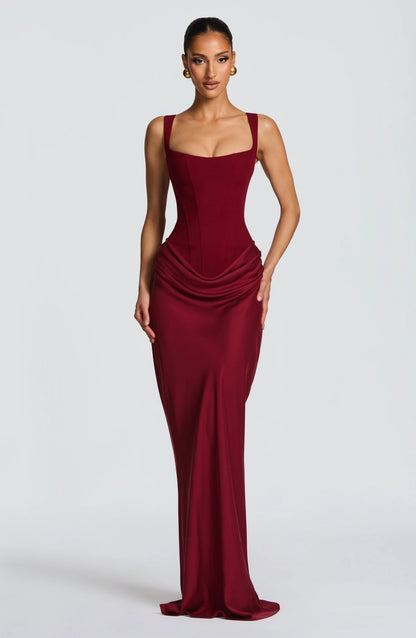 Sleeveless Corset Maxi Dress with Draped Skirt