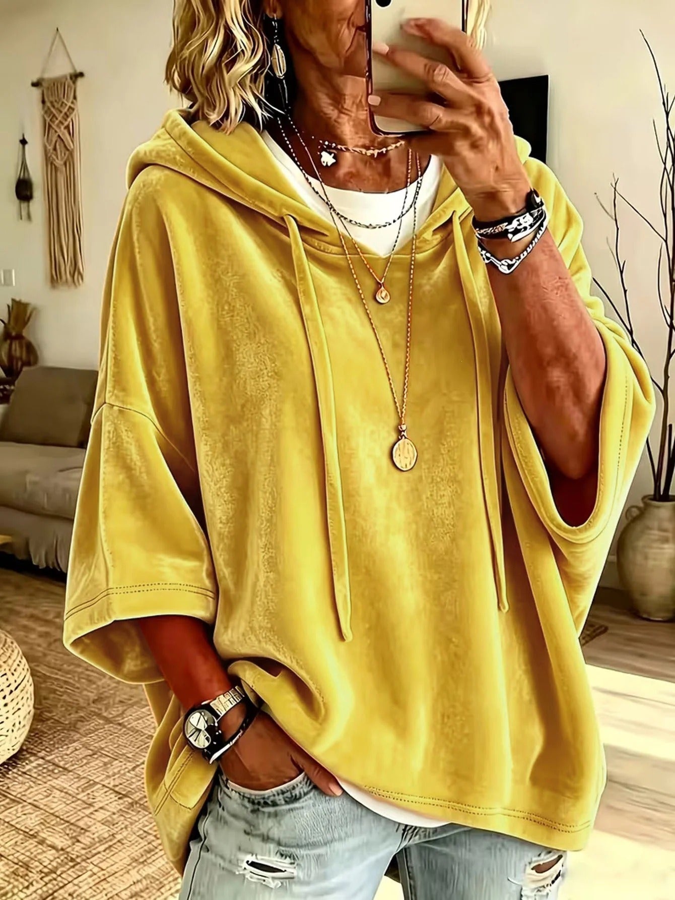 Women's Oversized Velvet-Inspired Hoodie