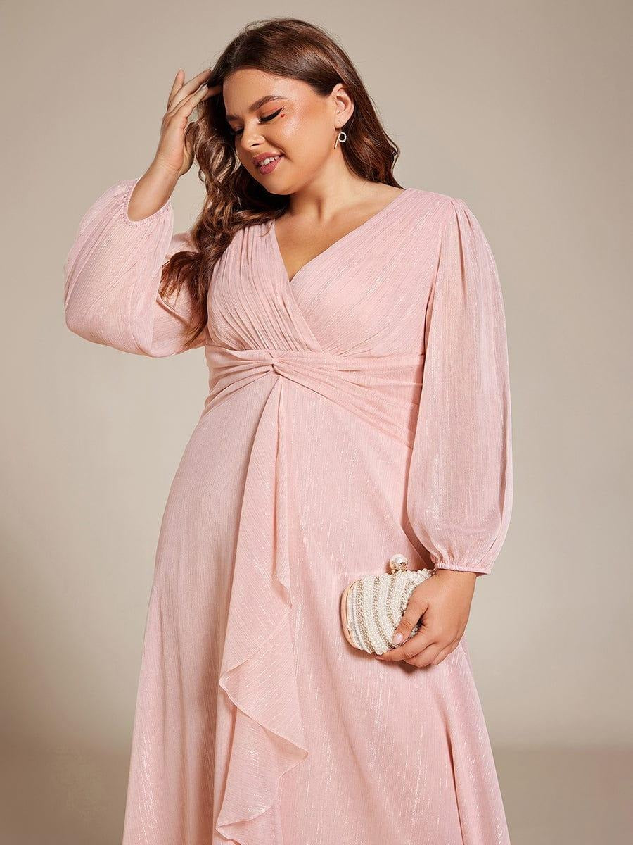 Sheer Sleeve Twist Knot Shimmering Evening Dress