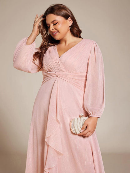 Sheer Sleeve Twist Knot Shimmering Evening Dress