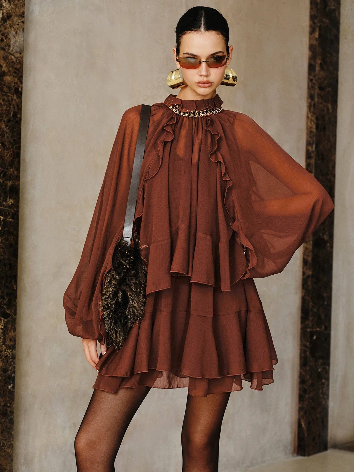 Candy Ruffle Chiffon Mini Dress