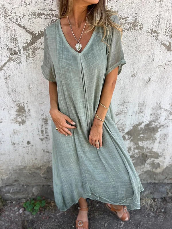 Loose V-Neck Dress in Soft Breathable Fabric