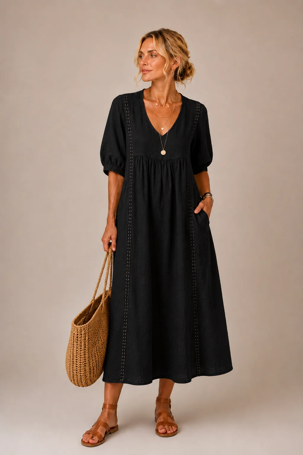 Women's Linen and Lace Dress