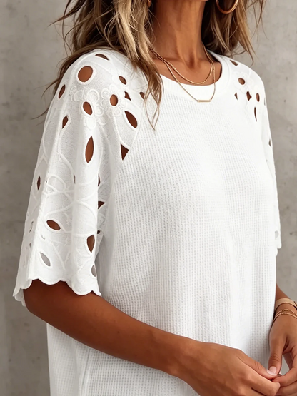 Women's Linen Blouse with Openwork Detail