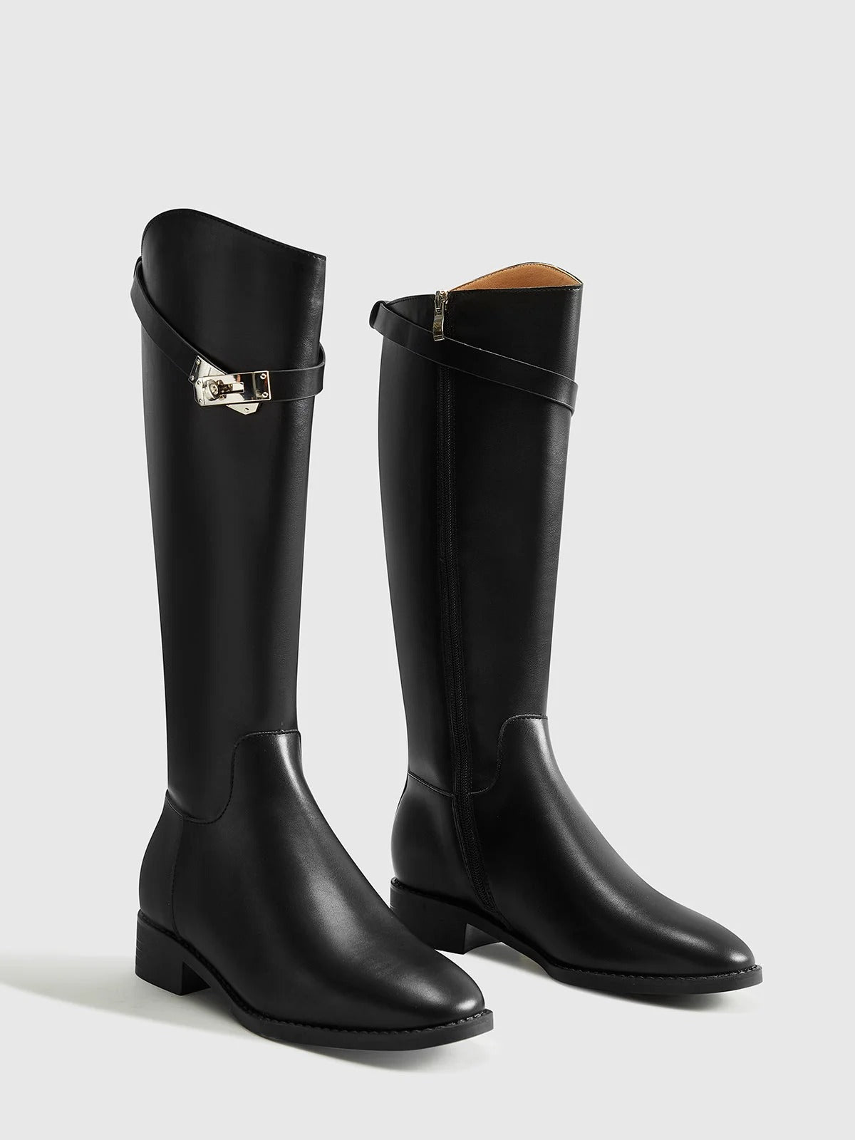 Knee-High Boots with Strap Detail and Block Heel