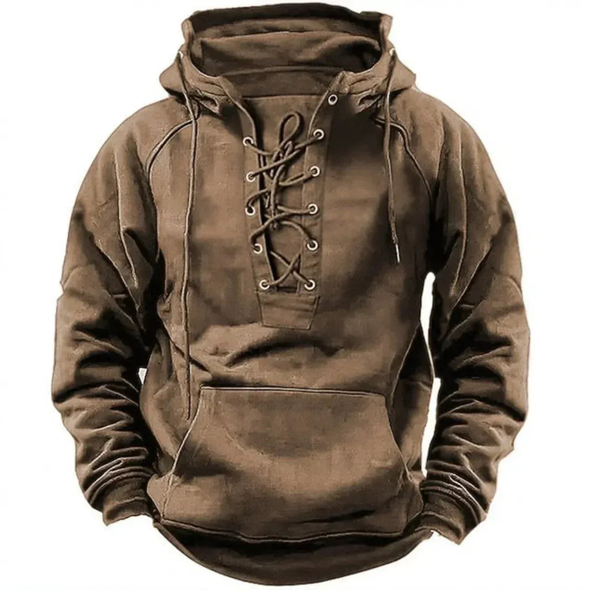 Durable Hoodie with Lace-Up Vintage Style