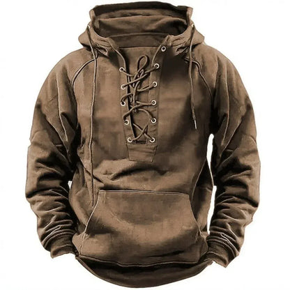 Durable Hoodie with Lace-Up Vintage Style