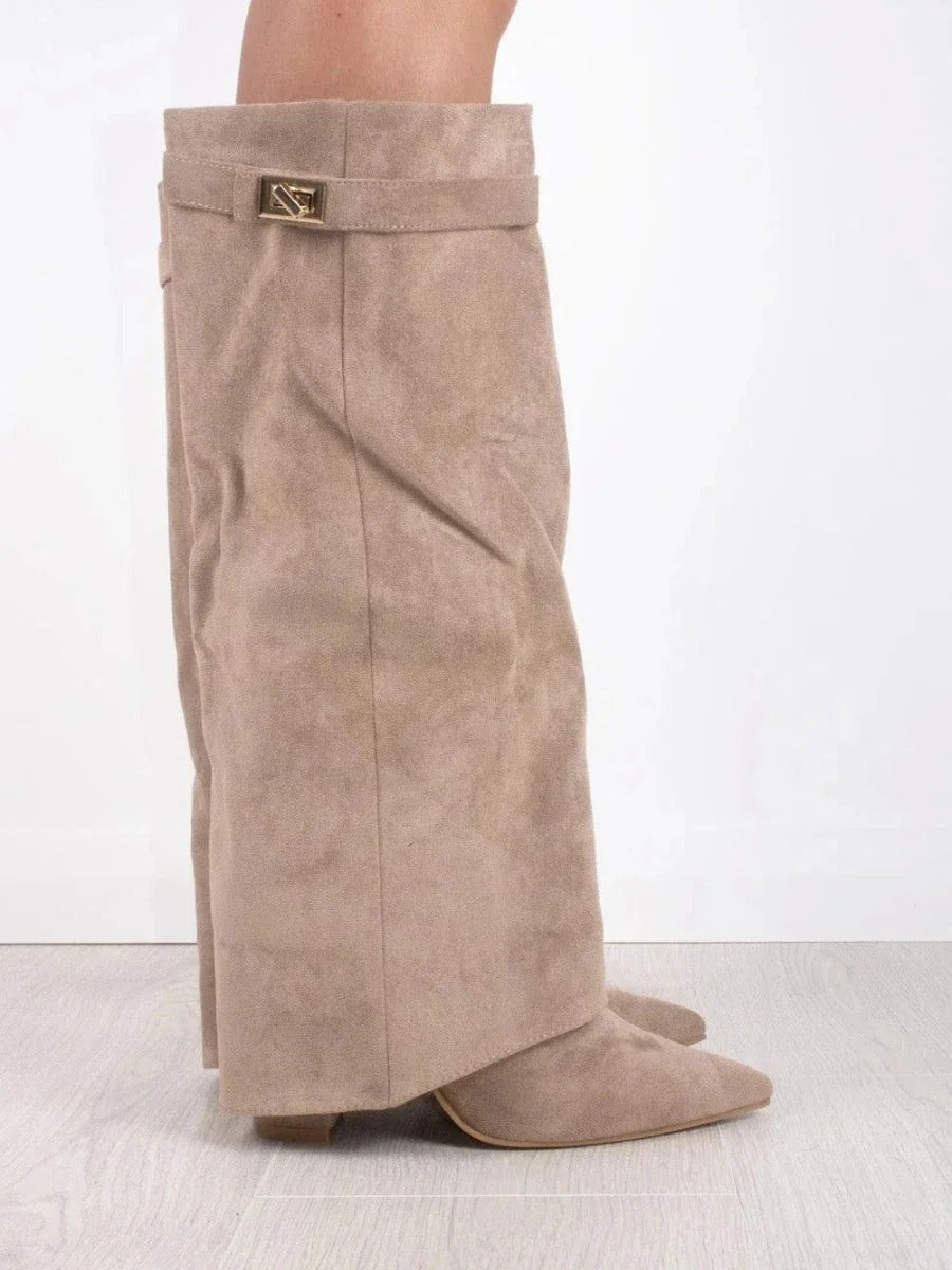Women's Suede & Leather Boots with Golden Accents